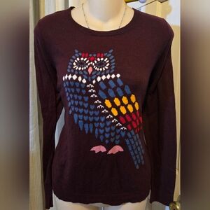 LOFT Burgundy Owl Graphic Sweater